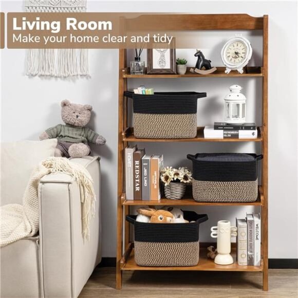 Woven Storage Bins Set of 2 Cotton Rope Cube Organizer for Closet Shelf 13x10 - Picture 3 of 8